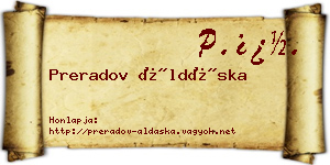 Preradov Áldáska névjegykártya
